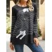 Women Striped Cartoon Cat Round Neck Casual Relaxed Fit Long Sleeve T  Shirt