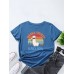 Cartoon Cat Coffee Letters Print Round Neck T  shirt For Women