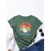 Cartoon Cat Coffee Letters Print Round Neck T  shirt For Women