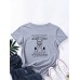 Cartoon Alpaca Letters Print Round Neck T  shirt For Women