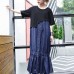 blue cotton dresses oversized patchwork cotton clothing dresses 2018 Fishtail maxi dresses