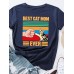 Cartoon Cat Slogan Print Round Neck T  shirt For Women