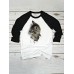 Women 3D Cat Patchwork Raglan Sleeve Round Neck Casual T  Shirt