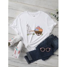 Cartoon Bunny Short Sleeve Plus Size Print T  shirt