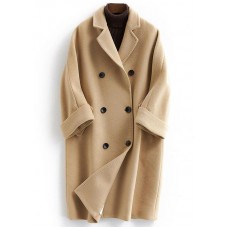 boutique khaki Woolen Coat Women plus size long coat double breast woolen Notched outwear