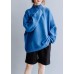 Aesthetic blue knitted pullover high neck plus size clothing fall knit sweat tops