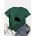 Women Cat Letter Print Round Neck Cute Short Sleeve T  Shirts