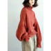 Comfy  red knit tops fall fashion high neck lantern sleeve top