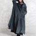 women black Winter coat oversized Notched pockets Elegant long sleeve denim patchwork long coats