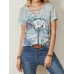 Women Calico Dragonfly Print V  Neck Bandage Casual Short Sleeve T  Shirts