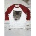 Women 3D Cute Cat Print Raglan Sleeves Regular Fit Round Neck Casual T  Shirt