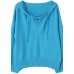 Aesthetic blue Sweater Blouse hooded drawstring casual knitwear