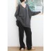 Vintage dark gray knitted blouse fall fashion v neck Batwing Sleeve knitted clothes