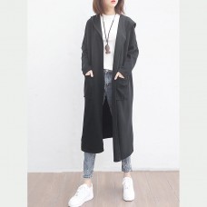 fine black woolen outwear oversized big pockets long coats hooded jackets