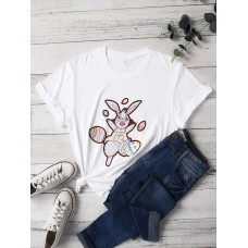 Easter Rabbits Print O  neck Short Sleeve Plus Size T  shirt