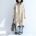 autumn beige cotton trench coat tie waist loose pockets lapel  parka