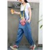 European station women heavy work printing bib harem nine pants