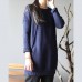 dark blue new cotton sweater tops vintage  fit mid long knit pullover